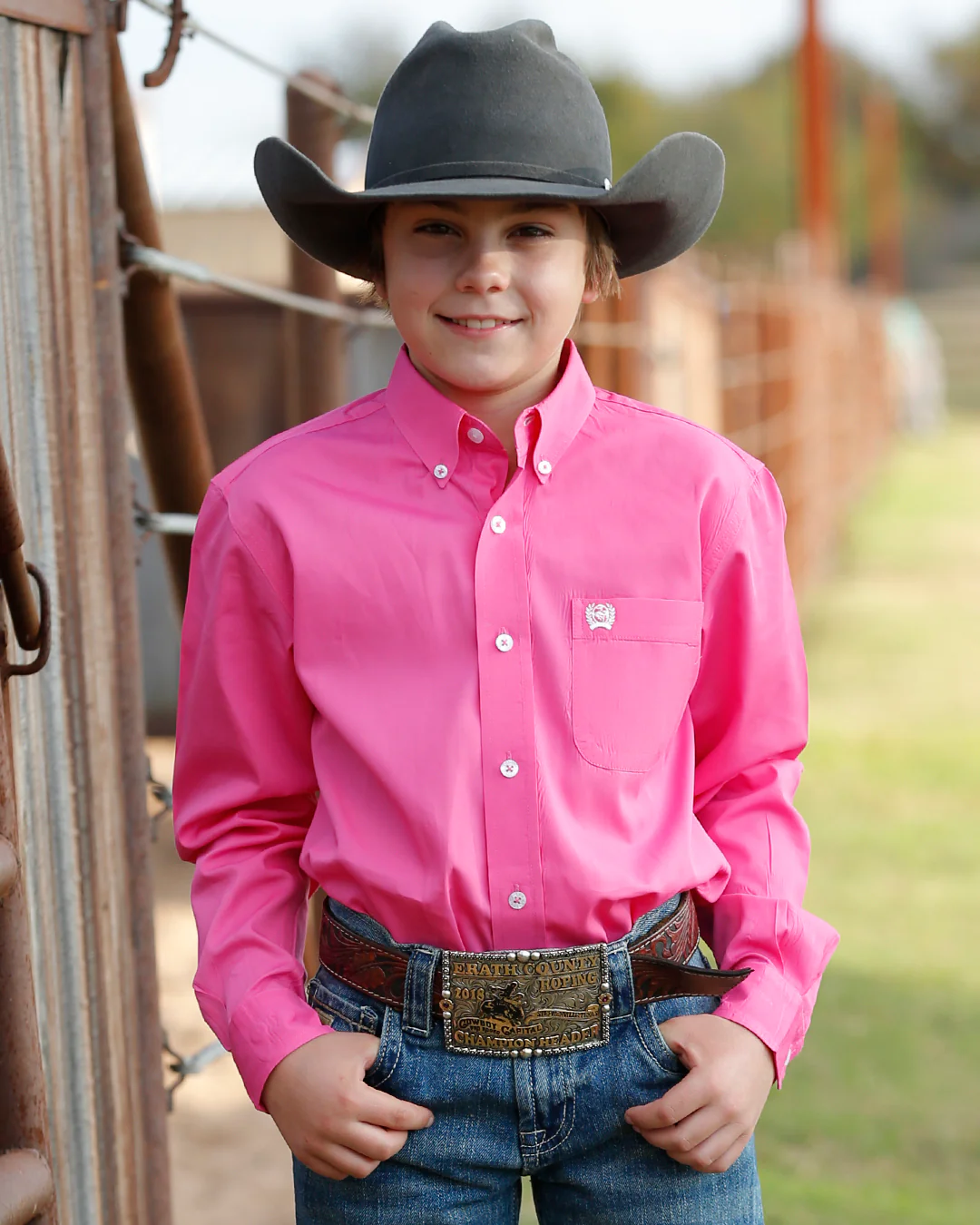 Boy's Solid Button-Down Western Shirt