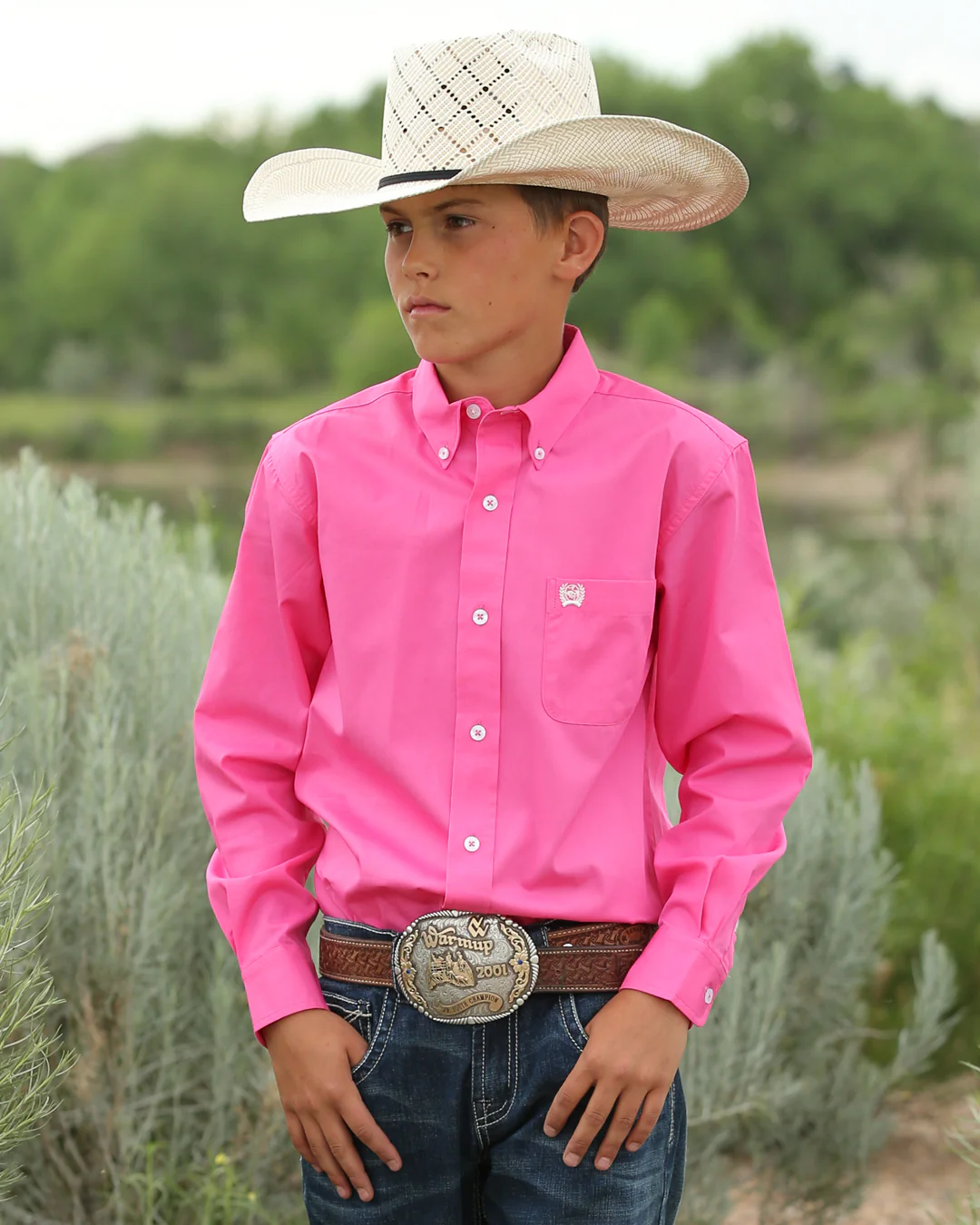 Boy's Solid Button-Down Western Shirt - Image 2